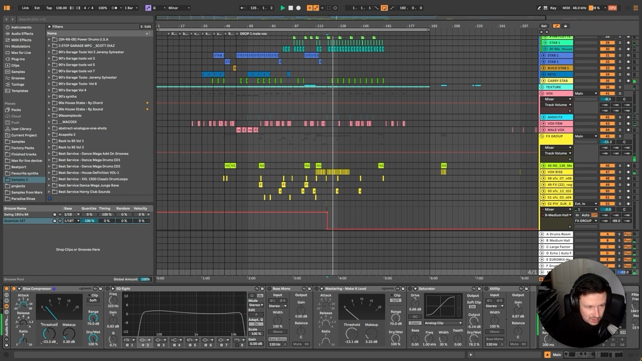 Ableton Live master chain with glue compressor, EQ and saturator applied to finish the track with a rough master.