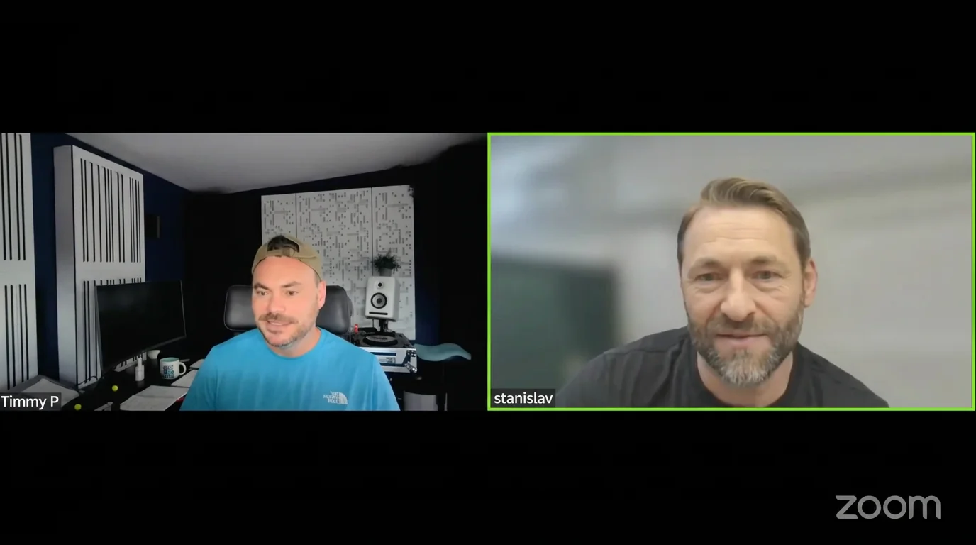 Screenshot from a real Super Serious Coaching 1-to-1 video session with Timmy P and a member.